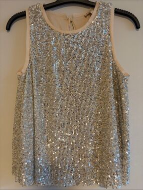 GB girls Silver Sequin Sleeveless Camisole with Cream Trim